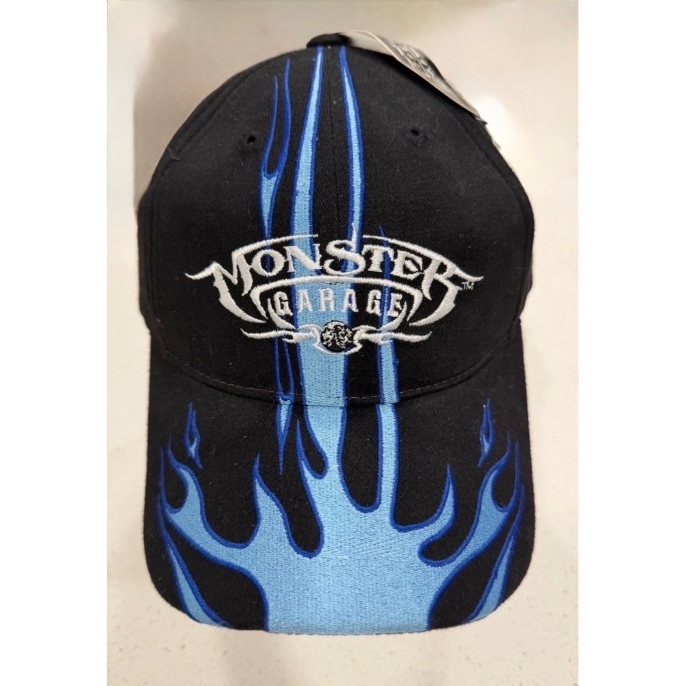 Monster Garage Hat Discovery Channel Blue Flames H3 Sportgear Black Cap NWT 2004